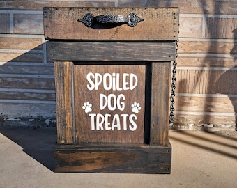 Rustic Reclaimed Wood Dog Treat Container: 4 Gallon Personalized Pet Food Storage