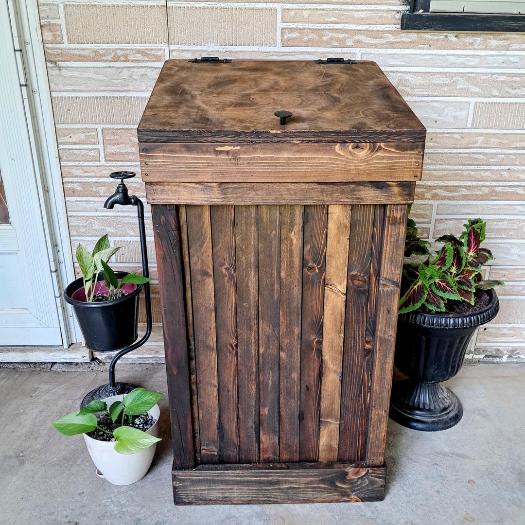 30 Gallon French Country Wood Trash Can, Rustic Kitchen Trash Can ...