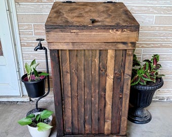 Poubelle en bois de campagne française de 30 gallons, poubelle de cuisine rustique, poubelle vintage, style boîte Tater, poubelle de cuisine country, cadeau pour maman