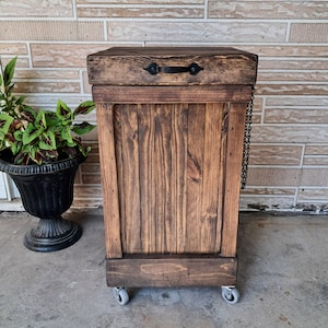 Rustic Reclaimed Wood Rolling Trash Can with Lid - 13/30 Gallon