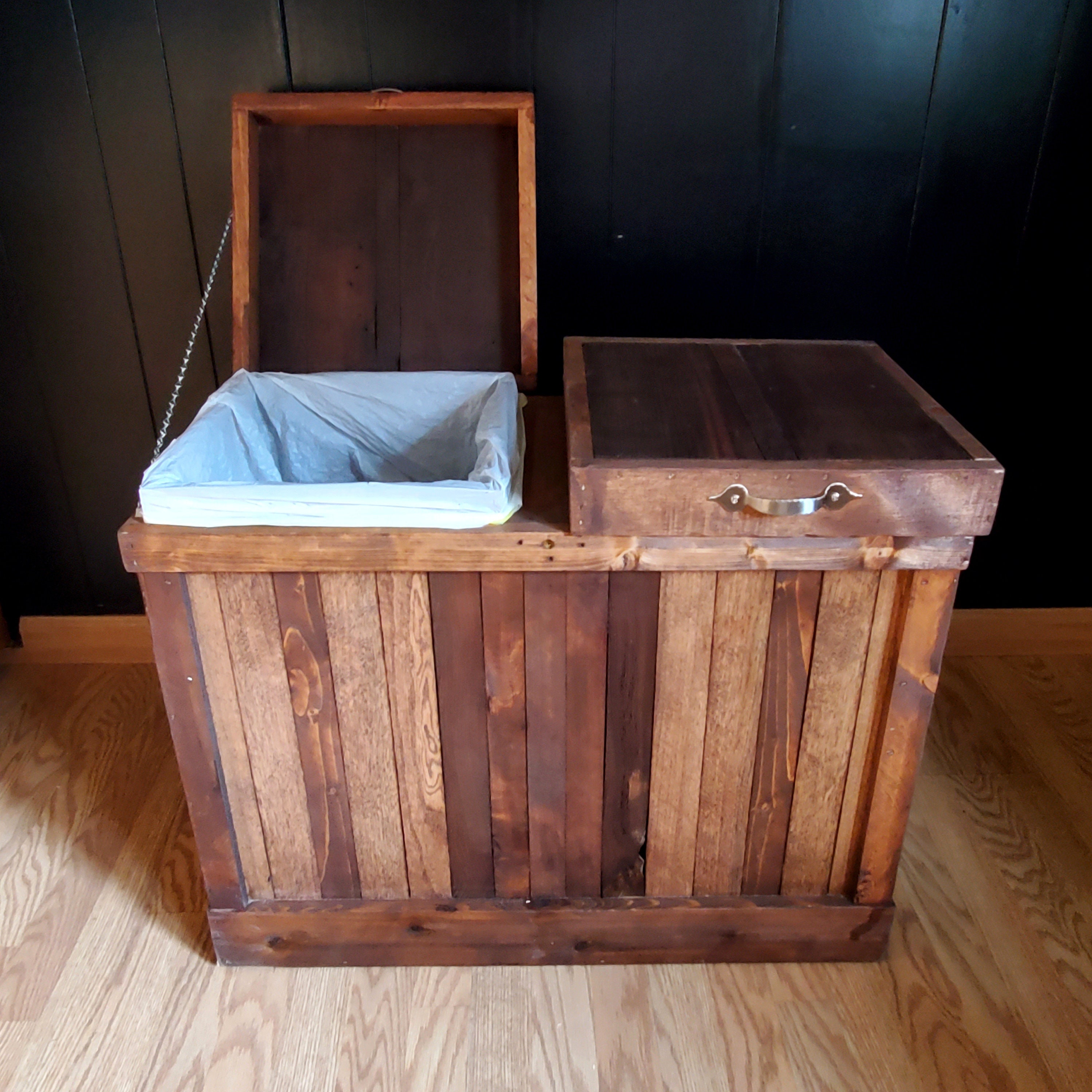 Double Sided Trash Can Wood Trash Bin Rustic Trash Etsy