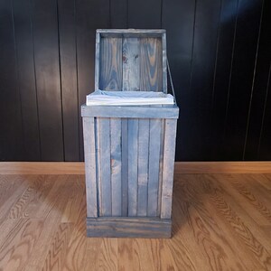 Bohemian Style Wood Trash Can, Denim Blue Trash Can, Wood Trash Bin ...
