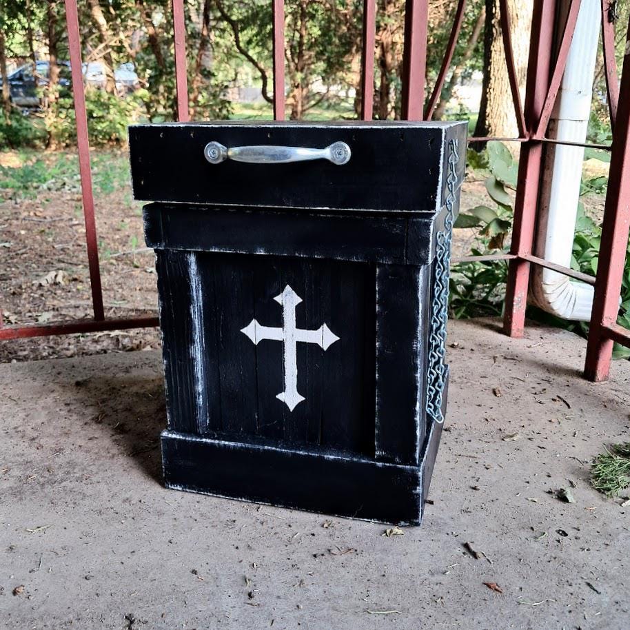 4 Gallon Gothic Style Wood Trash Can, Goth Bathroom, Waste Basket