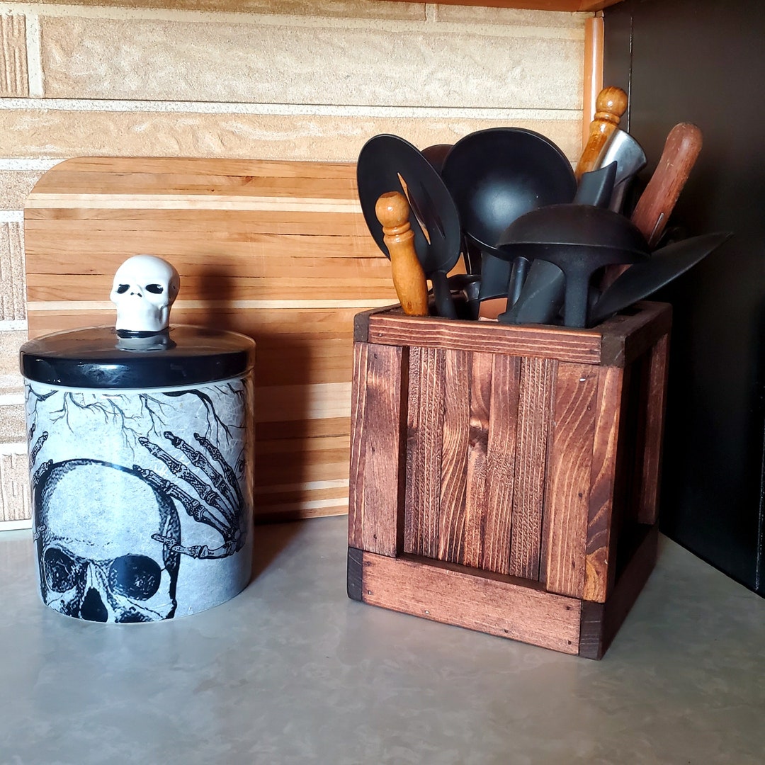 Rustic Utensil Holder, Cottagecore Storage Bin, Rustic Kitchen Decor ...