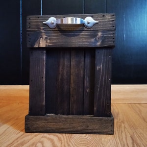 Rustic Reclaimed Wood Trash Can: Dark Walnut Finish, Silver Hardware