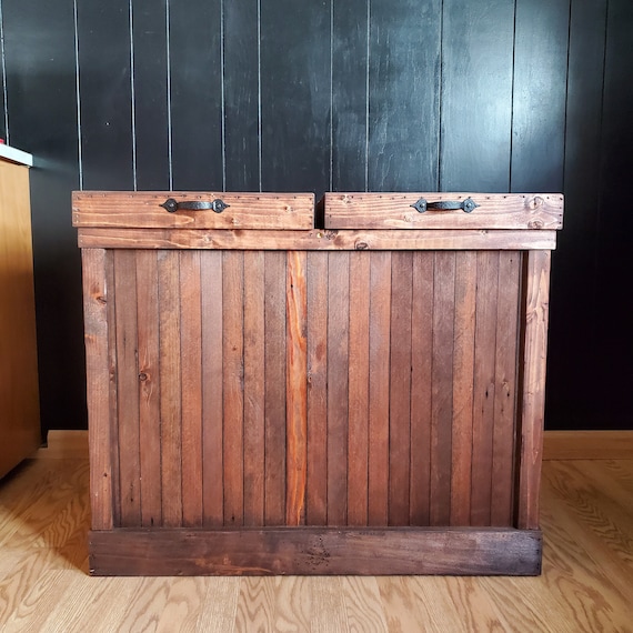 Rustic Wood 30 Gallon Large Kitchen Trash Can 