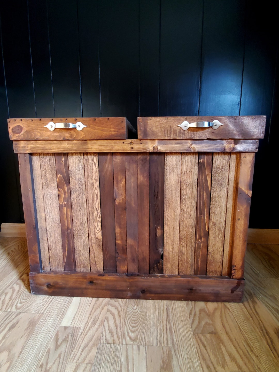 Double Sided Trash Can, Wood Trash Bin, Rustic Trash Container, Rustic