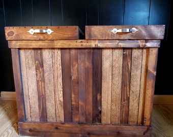 Double Sided Reclaimed Wood Trash Can: Rustic Kitchen Decor