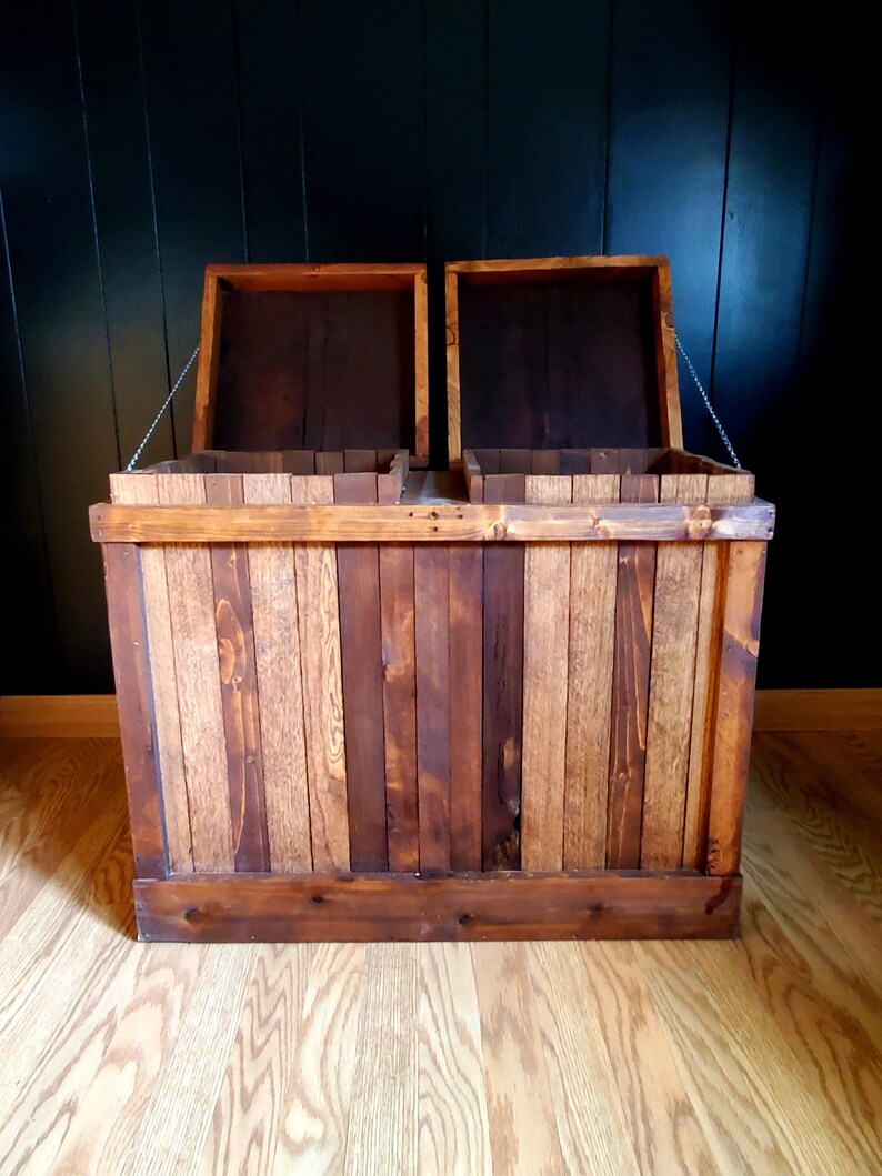 Double Sided Trash Can Wood Trash Bin Rustic Trash Etsy