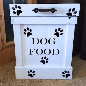 Farmhouse Dog Food Container: Reclaimed Wood, Paw Prints, Customizable