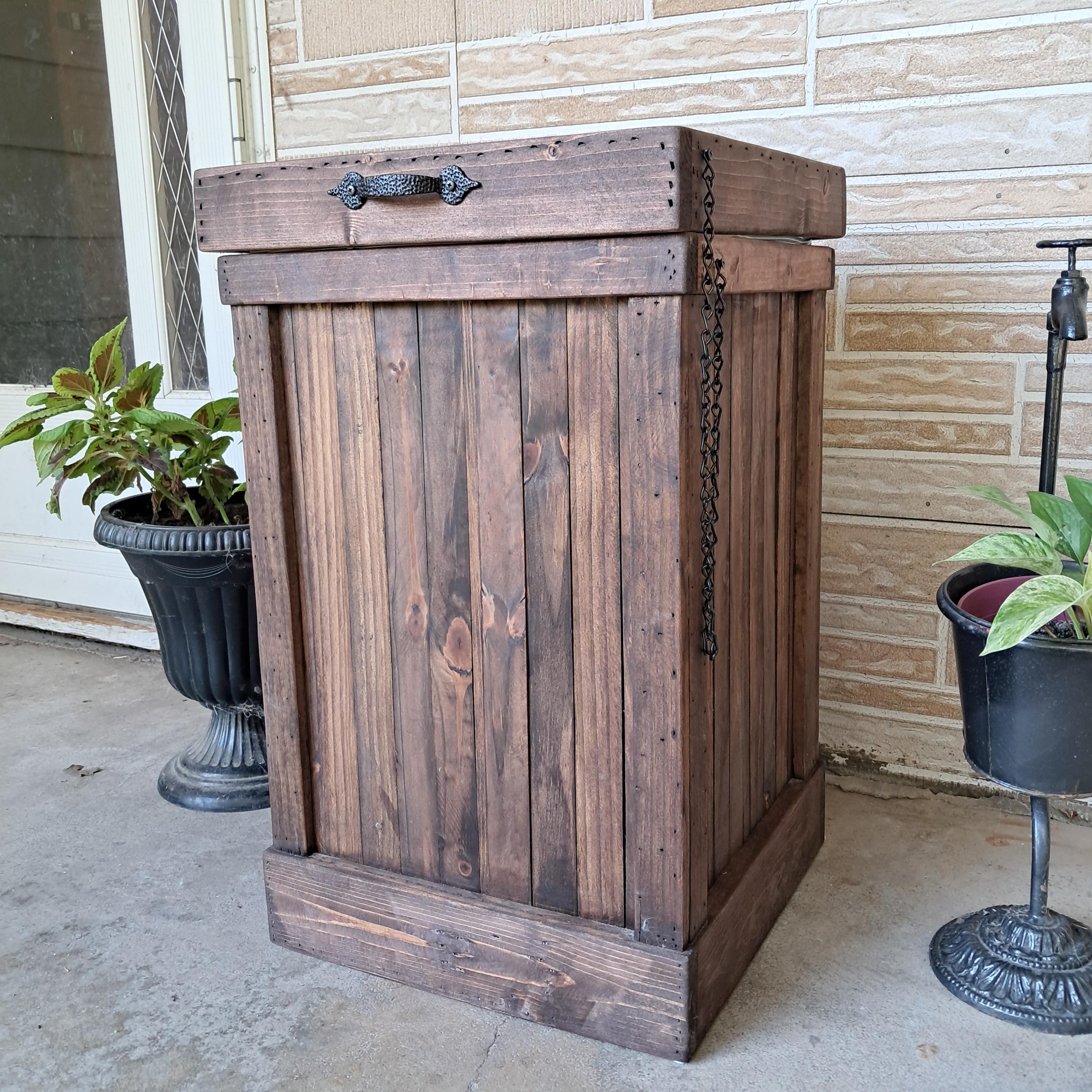Rustic Wood Trash Can: 16 Gallon Kitchen Garbage Bin, Dog Proof - Etsy