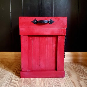 Red Trash Can, 4 Gallon Bin, Gothic Trash Bin, Gothic Bathroom Storage, Storage Bin, Keepsake Box, Gothic Pet Food Bin, Cat Food Container