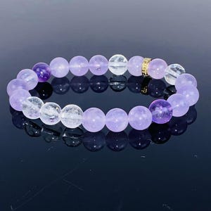 Purple Amethyst and Crystal Quartz Beaded Bracelet, Natural Gemstone Jewelry