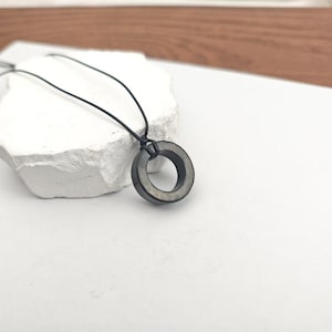 Shungite Round Ring Pendant Necklace | 8mm, 10mm, 12mm | Energy Healing & Protection