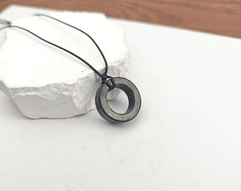 Shungite Round Ring Pendant Necklace | 8mm, 10mm, 12mm | Energy Healing & Protection