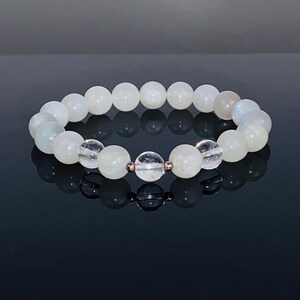 Natural Moonstone Bracelet with Clear Quartz Beads for Meditation & Balance