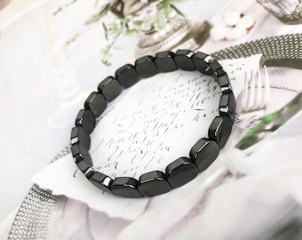 Amethyst and Jade Bracelet, Gemstone Stretch Bracelet, Green Jade