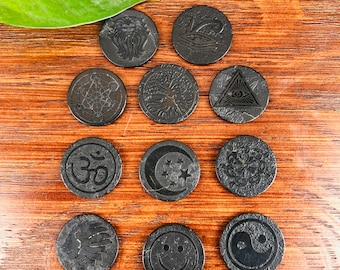 Pegatina para teléfono con shungita grabada: Placa de protección EMF (3 cm)