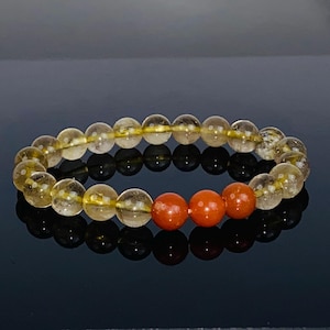 Natural Citrine Carnelian Bracelet - Golden Yellow Orange Gemstone Jewelry - Crystal Healing Energy Beaded Bracelet