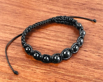 Shungite Beaded Bracelet: Leather Rope, EMF Protection