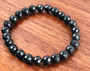 Faceted Shungite Bracelet: EMF Protection, Natural Gemstone