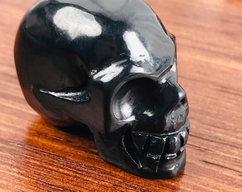 Shungite Crystal Skull with Realistic Details, Healing Crystal Fine Art Sculpture 1.5" & 3"