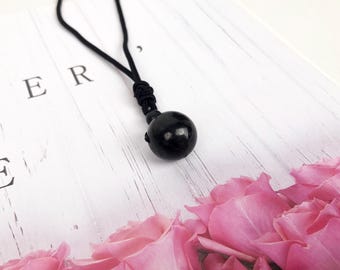 Shungite Pendant Necklace: 16mm Round Black Stone Amulet