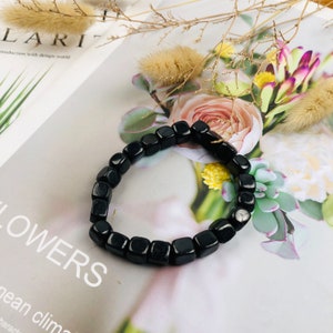 Shungite Bead Bracelet 8mm Cube Crystals Premium Quality Shungite Crystal Bracelets Stretch Gemstone Bracelet