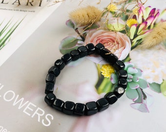 Shungite Bead Bracelet 8mm Cube Crystals Premium Quality Shungite Crystal Bracelets Stretch Gemstone Bracelet