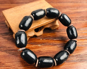 Authentic SHUNGITE bracelet Beads olive barrel crystal polished EMF protection stone