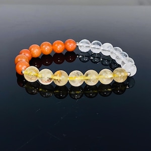 Handmade Carnelian & Citrine Beaded Bracelet | Healing Gemstone Stretch Bracelet