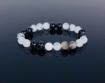 Black Tourmaline, Smoky Quartz and Onyx Beaded Bracelet | Healing & Protection Jewelry