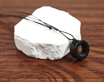 Shungite Ring Pendant Necklace: EMF Protection, Adjustable Cord