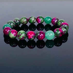 Ruby Zoisite Beaded Bracelet – Bold Green and Pink Gemstone Jewelry