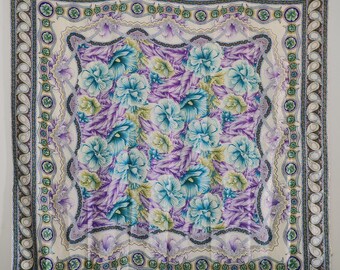 Lanvin Paris Vintage Scarf floral paisley pattern jacquard silk neckerchief multicolor full printed pocket square big size 50 inch