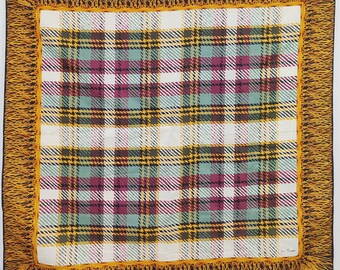 Jim Thompson scarf vintage thai silk houndstooth pattern with tassels in gold and multicolor simple design