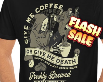 Scatena il tuo lato oscuro con la nostra t-shirt falce Grim Reaper! Camicia dal design retrò, neutra rispetto al genere, arricchita con caffeina per il massimo impatto