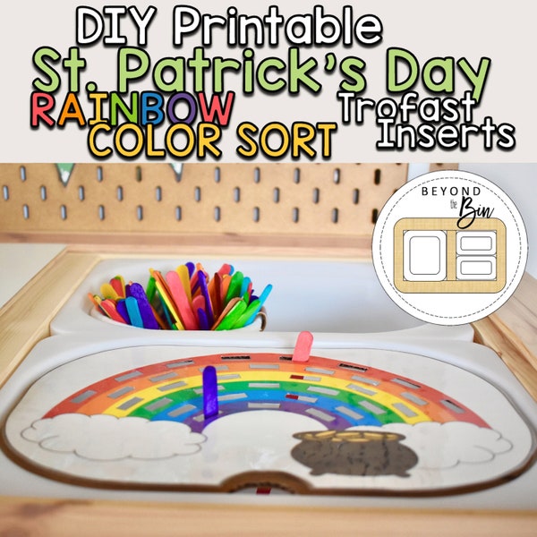 Rainbow Popsicle Sticks Color Sort: Saint Patrick’s Day Trofast Inserts pour Flisat Table DIY Printable Digital Download Learning Resource