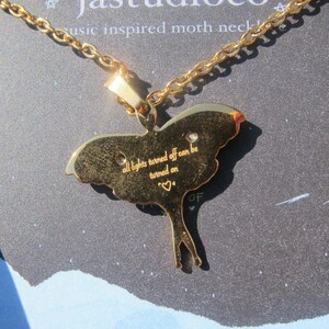 Moth Necklace: Green Stone Lunar Moth, Silver/Gold Plated image 4
