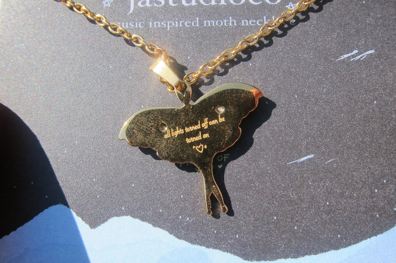 Moth Necklace: Green Stone Lunar Moth, Silver/Gold Plated image 4