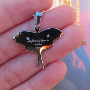 Moth Necklace: Green Stone Lunar Moth, Silver/Gold Plated image 5