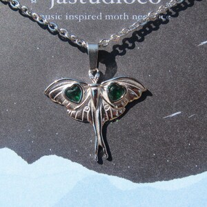 Moth Necklace: Green Stone Lunar Moth, Silver/Gold Plated image 3