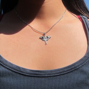 Moth Necklace: Green Stone Lunar Moth, Silver/Gold Plated image 6