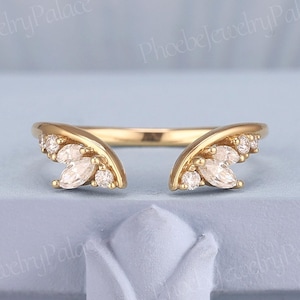 Art Deco Marquise Geschwungener Moissanit Offene Eheringe für Frauen Gold Einzigartiger Rebenring Stapelbarer Ring Handgemachtes Jahrestagsgeschenk