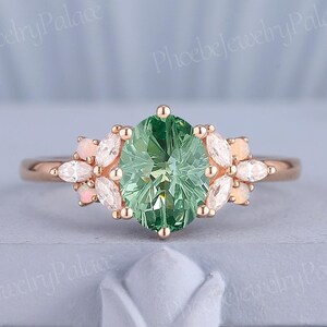 Vintage Grün Saphir Verlobungsring Art Deco Eheringe für Frauen Zarte Moissanite Opal Cluster Ring Handgemachtes Geschenk für sie