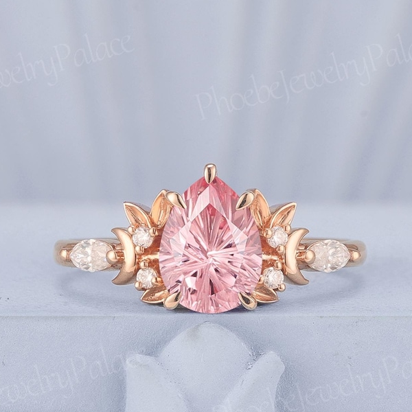 Art-Deco-Rosa Saphir Verlobungsring Stern Brite natürliche inspirierte Mond Eheringe für Frauen Gold einzigartige Diamant Cluster Ring Geschenk benutzerdefinierte