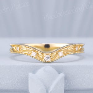 Natürliche inspirierte Moissanite gebogenes Ehering-Frauen-Weinlese-Hand gravierte dicke Goldrebe-Trauringe für Frauen Chevron Band-kundenspezifisches Geschenk