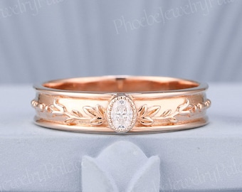 Vintage Wedding Rings for Men Flower Engraved Men's Wedding Band Art Deco Filigree Bezel Wedding Rings for Him Handmade Gift for Him Custom