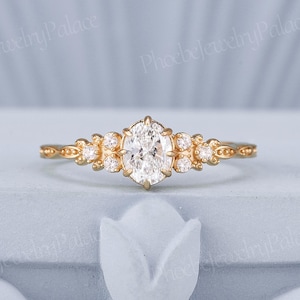 Vintage Oval Diamond Engagement Ring Unique Moissanite Wedding Rings for Women Cluster Dainty Promise Ring Personalized Gift for Her