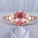Art Deco Peach Pink Sapphire Engagement Ring Unique Pear Wedding Rings ...